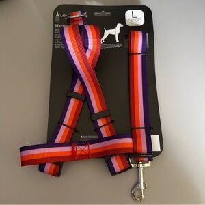 London Fog Red, Orange, Pink & Purple Dog Harness and Leash